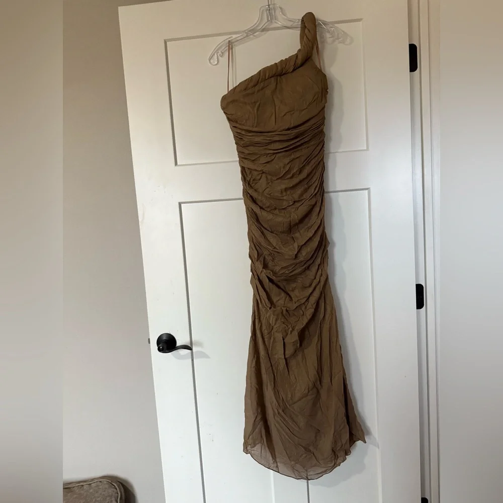 Cult Gaia Jess Dress | Metallic Satin | One Shoulder | Size 0 | NWT Gold Silk